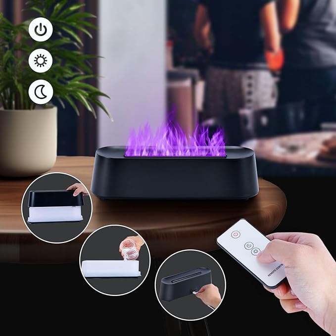 7Color Aroma Diffuser with Remote,Volcano Diffuser for Home Large Room，Flame Diffuser Humidifier 10.7"×3"×3.1" (Black-01) - Bloomnest