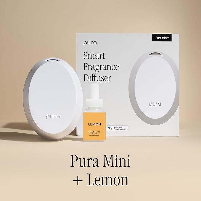 Pura Mini Smart Fragrance Diffuser for Small Spaces Adjustable Smart Home Device with LED Light & Automatic Vial Detection - Includes 1 Scent Refill; Lemon - Bloomnest