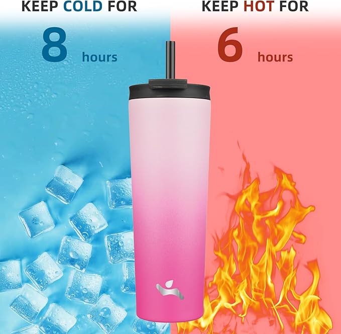 30 OZ Insulated Tumbler with Lid and 2 Straws Stainless Steel Water Bottle Vacuum Travel Mug Coffee Cup,Cherry - Bloomnest
