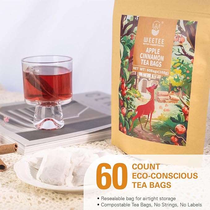 WT WEETEE Apple Cinnamon Herbal Tea Bags, 60 Count, Perfect Blend of Sweet Cinnamon, Tart Hibiscus, Natural Flavoring, Caffeine-Free - Bloomnest