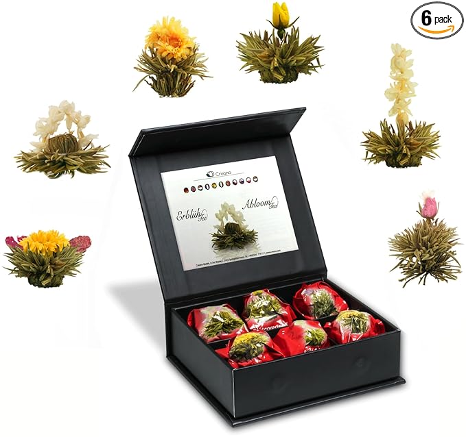 Creano Blooming Tea Mix 6pcs Flowering Tea White Tea in Elegant Magnetic Box with Silver Embossing