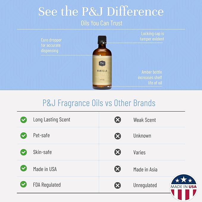 P&J Fragrance Oil - Vanilla 100ml - Candle Scents, Soap Making, Diffuser Oil, Fresh Scents - Bloomnest