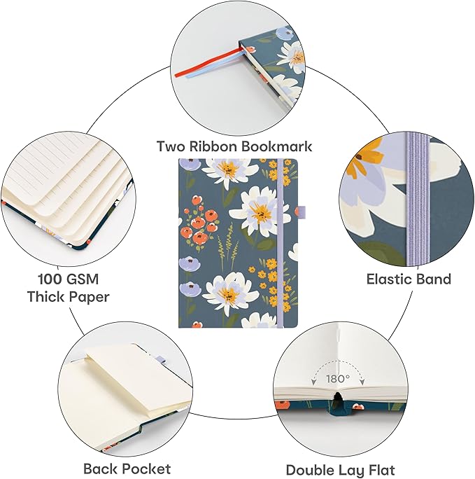 &And Per Se Lined Journal Notebook, 160 Pages, A5 5.7 x 8 inches College Ruled Thick Paper Notebook Journals for Writing, Hardcover Notebooks for Women Men Office School (Garden Flowers)