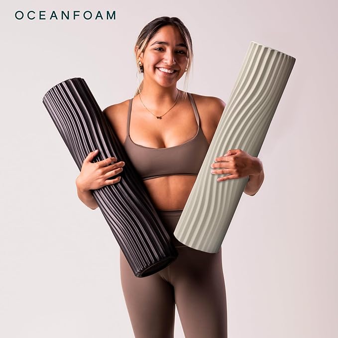 Oceanfoam Tsunami Roller (Natural) - Extra-Large, 26" x 5.9" - Soft, Textured Foam Roller for Physical Therapy, Back Pain, Exercise & Stretching - Wave Textured - Yoga, Athletics, & Wellness - Bloomnest