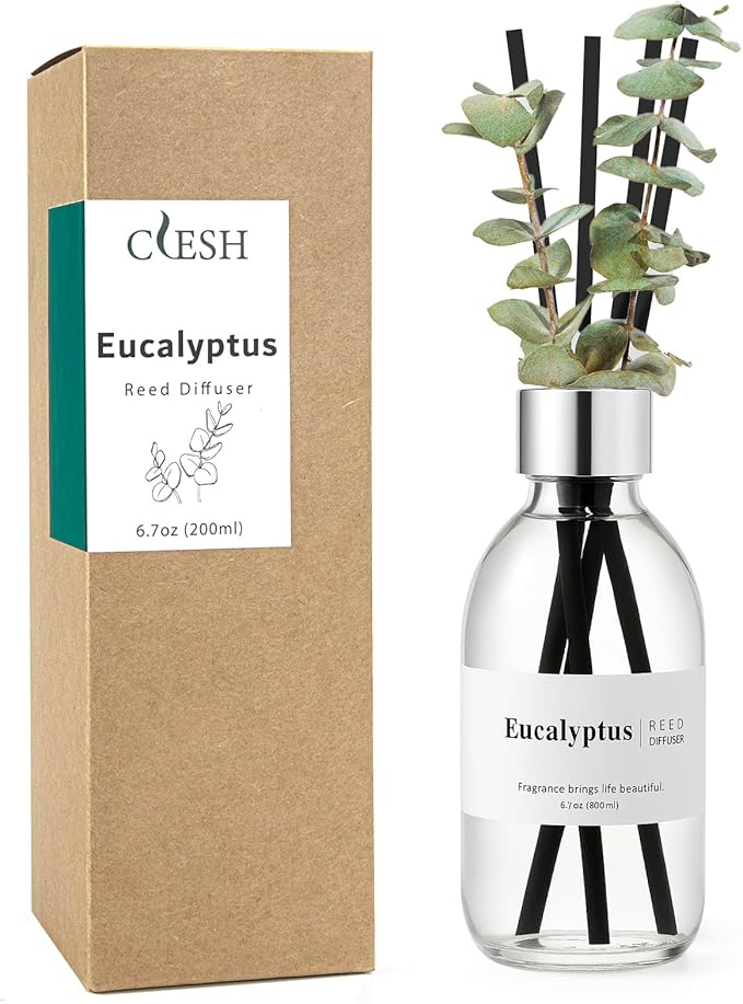 Clesh Reed Diffuser Set, 6.7 oz Eucalyptus Scented Diffuser with Sticks, Home Fragrance Reed Diffuser for Bathroom Shelf Decor - Bloomnest