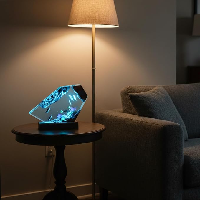 Handmade 3D Ocean Resin Lamp, Epoxy Ocean Night Light with Wooden Base, LED Color Changing Table Lamp, USB Powered Dragons Decor, Unique Ocean Gift for Bedroom & Home Office (Penguin) - Bloomnest