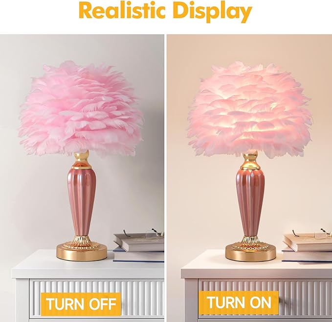 Pink Feather Lamp Creative Bedside Lamp Feather Table Lamp Cute Furry Goose Nightstand Light for Girl Bedroom Wedding Decor Living Room Hotel Office Valentines Dating Gift - Bloomnest