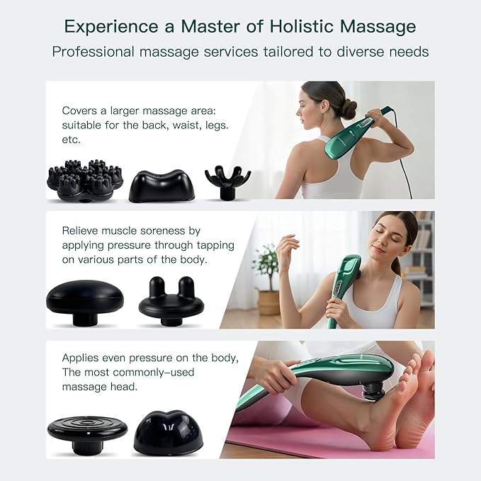 Handheld Back Massager | Deep Tissue Percussion Massage for Back, Neck, Shoulders, Waist and Legs (dark green) - Bloomnest