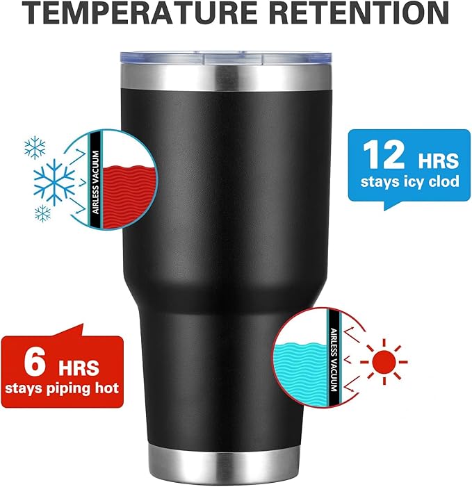 MEWAY 30oz Insulated Tumbler With Lids and Straws,Stainless Steel Double Vacuum Coffee Tumbler Cup, Brush, Durable Powder Coated Coffee Cup for Cold & Hot Drinks, Office, Travel(Black,12 PACK) - Bloomnest