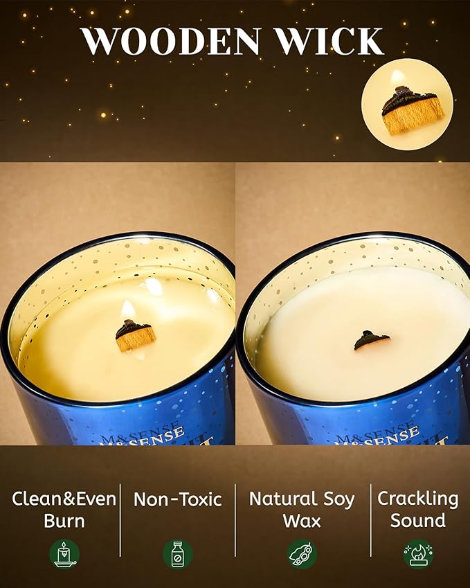 M&SENSE Christmas Candles, Startlight Snowfall Scented Winter Candle Natural Soy Wax 18oz 100 Hours Clean Non Toxic Burn, Cracking Wooden Wick Large Gift for Holiday Family Friends - Bloomnest