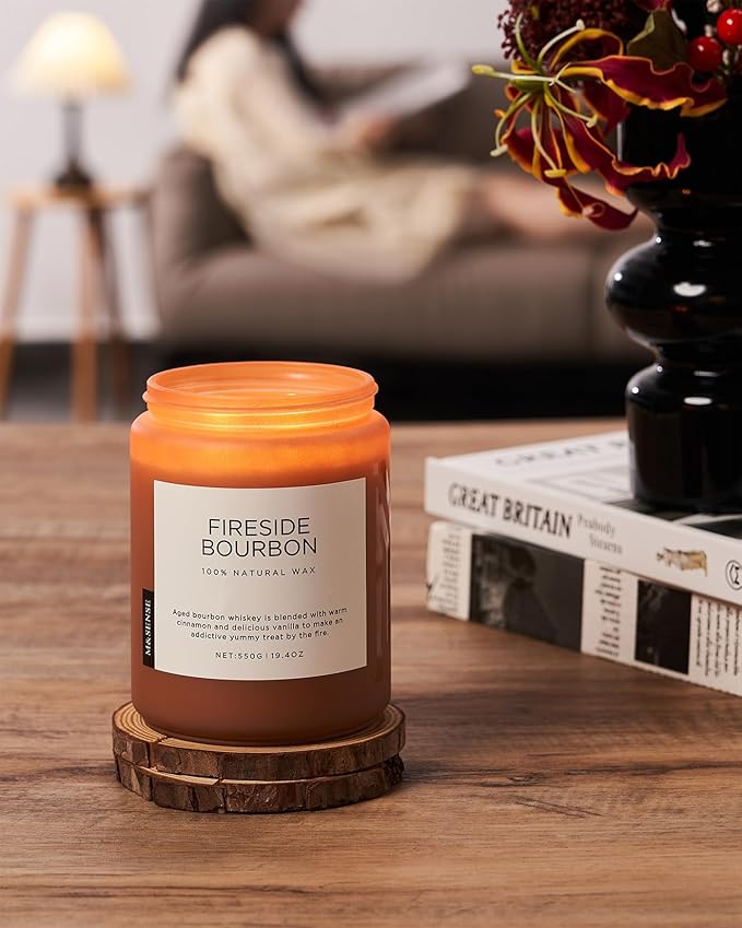 M&SENSE Fireside Bourbon Scented Candles, 2 Wick Jar Candle 19.4oz 110 Hour Long Lasting, Organic Natural Soy Wax Candle for Bedroom Kitchen Home Decor, Warm Housewarming Gifts for Men Women - Bloomnest