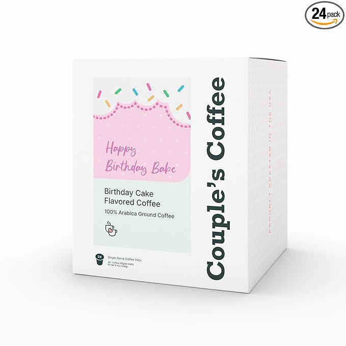 Couple's Coffee K-Cups | Vanilla Cake Flavored Coffee | Gives Back to Military Families | Happy Birthday Babe | Gourmet Flavored Ground Coffee with Birthday Cake and Icing Flavors | Compatible with K-Cups & Single Serve Brewers | 24 Count - Bloomnest
