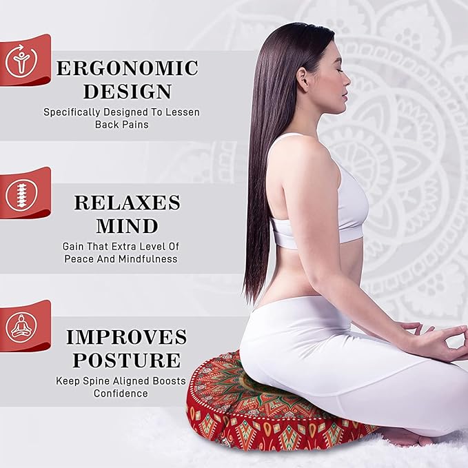 Mandala Meditation Cushion, Boho Meditation Mat, Meditation Pillows for Sitting on Floor, Cushions for Sitting in Home and Outdoor, Round Floor Pillows Cushion Seating for Yoga 22'' X 22'' - Bloomnest