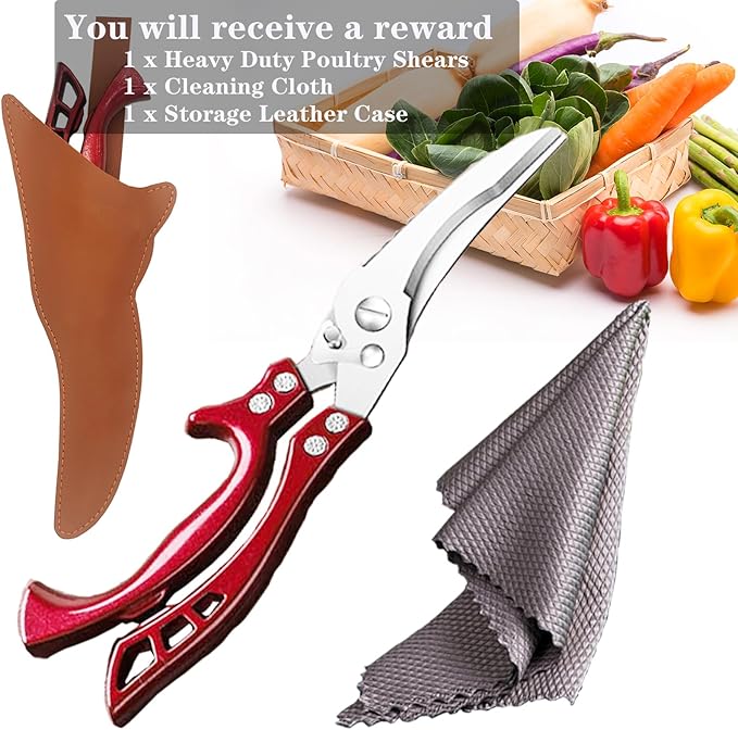 Heavy Duty Kitchen Shears by ANDONG, Kitchen Scissors,Stainless Steel Poultry Shears Heavy Duty Professional, Red - Bloomnest