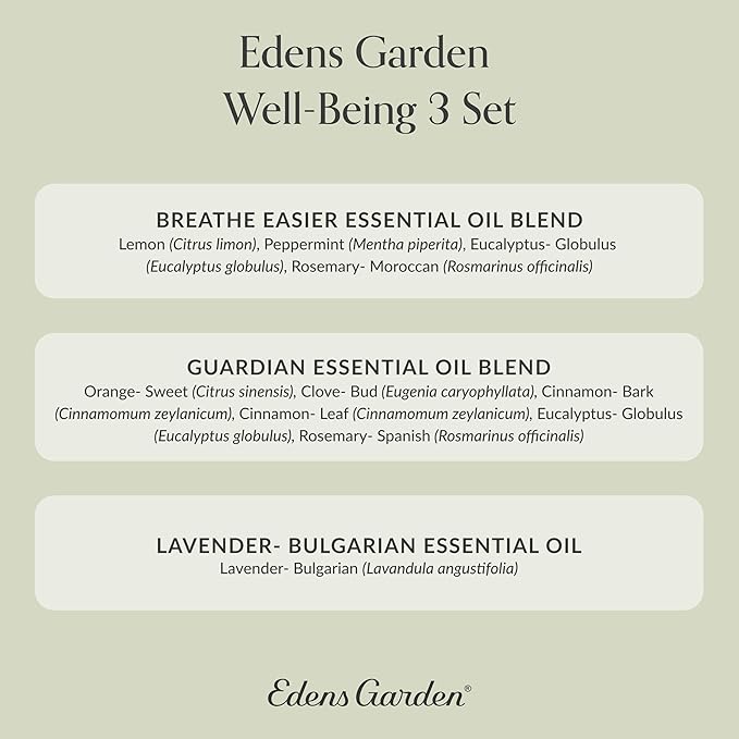 Edens Garden Essential Oils Well-Being 3 Set – 100% Pure Therapeutic Grade, Undiluted, Natural Aromatherapy for Skin, Diffusers & Home – Includes: Breathe Easier, Guardian & Lavender, 10 ml/ 3 Pack - Bloomnest