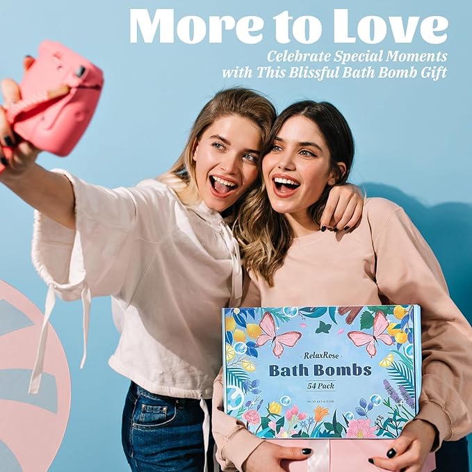 54 Pack Handmade Bath Bombs – 11 Vibrant Colors & 9 Unique Scents, Long-Lasting Fizzy Bubbles & Colorful Magic, 7-Minute Dissolve for Relaxation, Perfect for Birthdays & Summer Self-Care - Bloomnest
