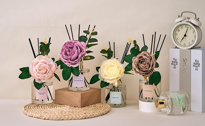 Cocorrina Reed Diffuser Set, Flower Reed Diffuser Black Forest 6.7 oz, Scented Diffuser with Sticks Home Fragrance Essential Oil for Bathroom Shelf Decor, Living Room, Large Room, 1pack - Bloomnest