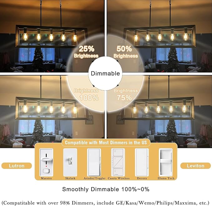 3.2 Inch 2700K Soft White E26 LED Bulb 60 Watt Equal, AC 120V 600LM Edison Bulbs Dimmable, 6W T10 T30 Tubular Filament Light Bulbs Clear Glass for Fan Pendant Wall Light, UL Listed-6 Pack - Bloomnest