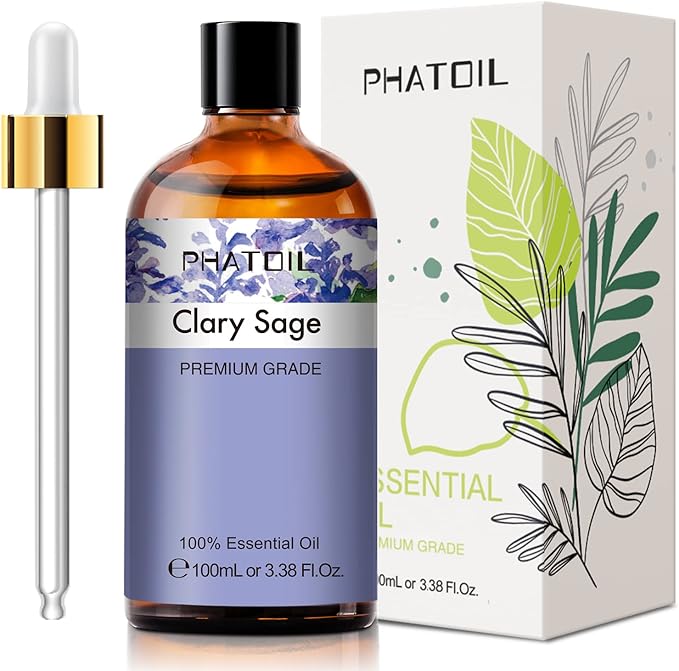 PHATOIL 3.38FL.OZ Clary Sage Essential Oil for Aromatherapy Diffusers with Glass Dropper, Humidifiers, Great for DIY Candle and Soap Making, Huge 100ML Bottle - Bloomnest