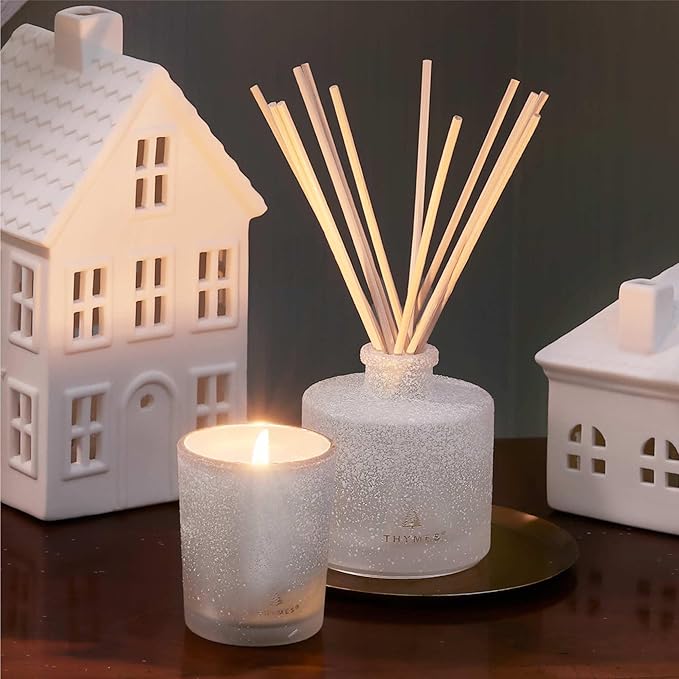 Thymes Frasier Fir Reed Diffuser Set – Includes Reeds, Fragrance Oil, and Frosted Glass Bottle – Fragrance Oil Diffuser – Room Fresheners – Luxury Home Decor – White (Flocked, 4 fl oz) - Bloomnest
