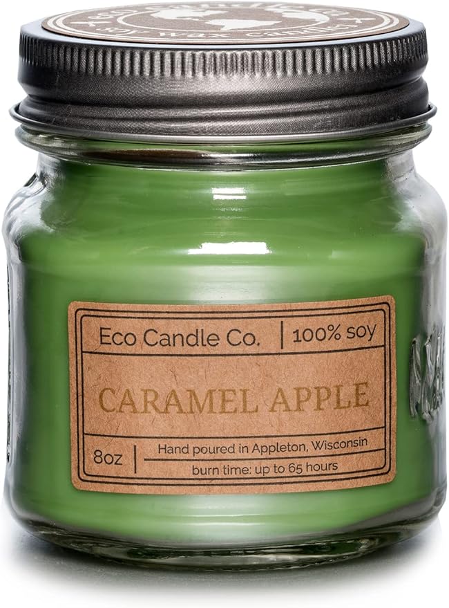 ECO CANDLE CO. Recycled Candle, Caramel Apple, 8 oz. - Scents of Granny Smith Apples and Creamy Caramel - 100% Soy Wax, No Lead, Kraft Paper Label & Lid, Hand Poured, Phthalate Free, Midwest Soybeans - Bloomnest