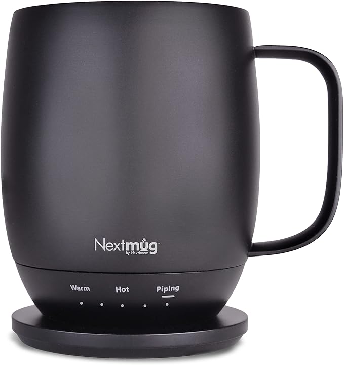 Nextmug - Temperature-Controlled, Self-Heating Coffee Mug (Black - 14 oz.) - Bloomnest