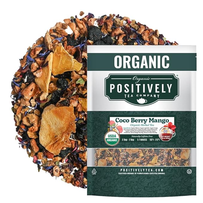 Organic Positively Tea Company, Coco Berry Mango, Herbal Tea, Loose Leaf, 16 Ounce - Bloomnest