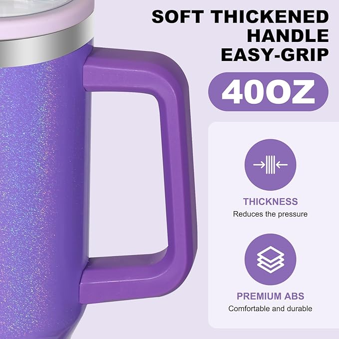 40 oz Tumbler with Handle and Flip Straw Lid, Vacuum Insulated Leak Proof Double Walled Stainless Steel Glitter Travel Mug Tumblers, Maintains Cold Ice and Heat for Hours(Purple) - Bloomnest