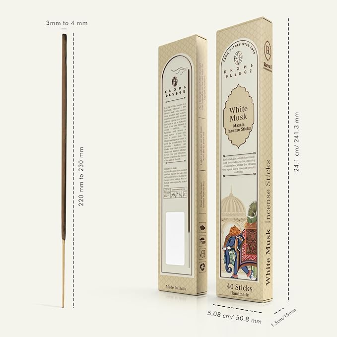 Incense Sticks, White Musk Incense, Made with Natural Ingredients, Hand Rolled Aromatic Masala, 40 Stick Pack, 45-60 Minute Burn Time, Best for Home Fragrance, Meditation, Yoga, Spiritual Healing KARMAPLEDGE