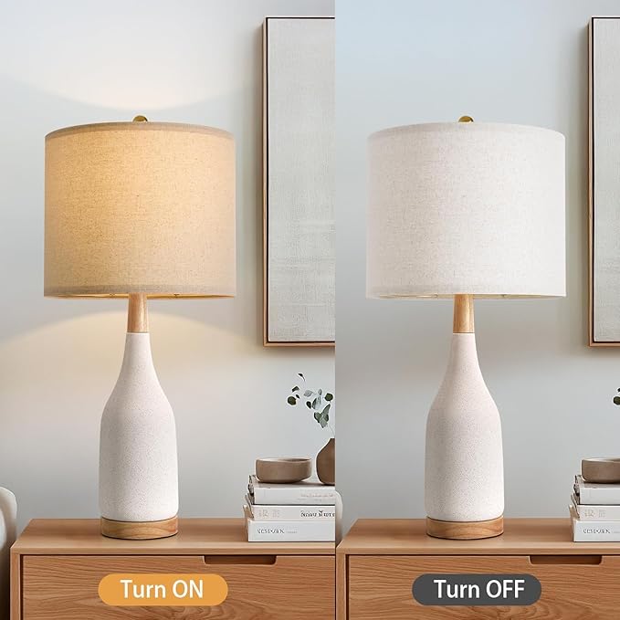PORTRES 27" Ceramic Table Lamps for Bedroom Living Room Vintage Lamp Set of 2 Bedside Nightstand Lamp Large Farmhouse Rustic Boho Retro Modern Table Lamp Light Home Office Desk Deco Gifts, White - Bloomnest
