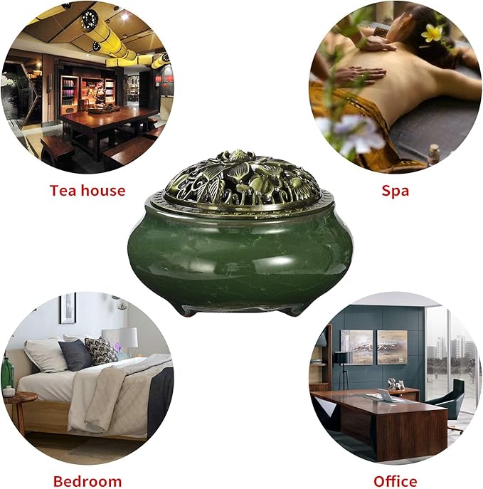 Incense Burner and Cone Incense Holder with Calabash Incense Stick Holder Ceramic Ash Catcher,Green - Bloomnest