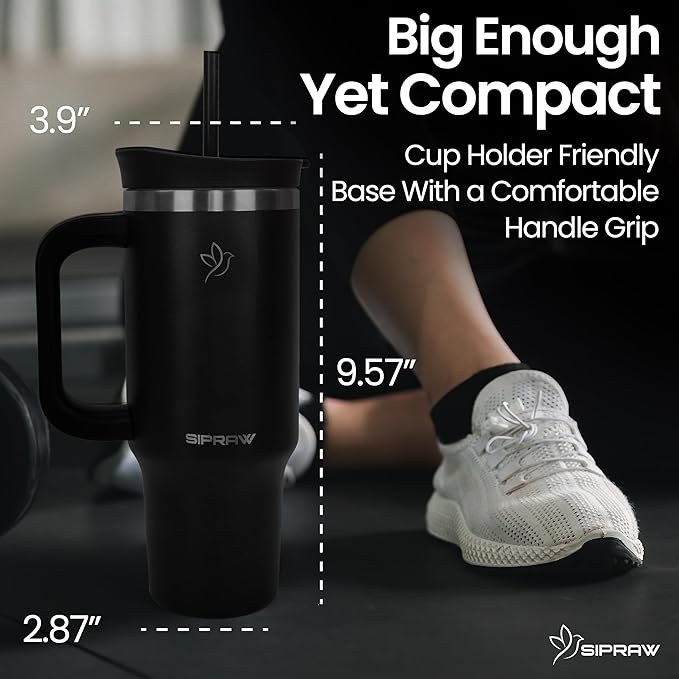 Tumbler with Handle, Insulated Tumbler with Lid and Straw, Stainless Steel Travel Coffee Mug, Cup Holder Friendly, Perfect for Camping, Travelling & Gifting, 30oz, Black - Bloomnest