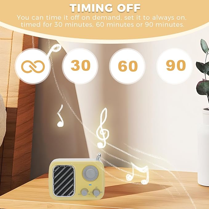 Vintage Style White Noise Machine – Portable Sleep Sound Device with 16 Relaxing Sounds, Timer & Stepless Volume, Rechargeable Sleep Aid & Gift for Teens, Kids, Baby, Travel & Office (Yellow) - Bloomnest