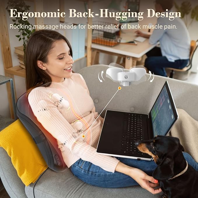 Back Massager for Pain Relief Deep Tissue, 2025 Upgrade 8 Massage Nodes for Upper and Lower Back, Shiatsu Back Massager with Heat for Chair, for Women Men(Corded) - Bloomnest