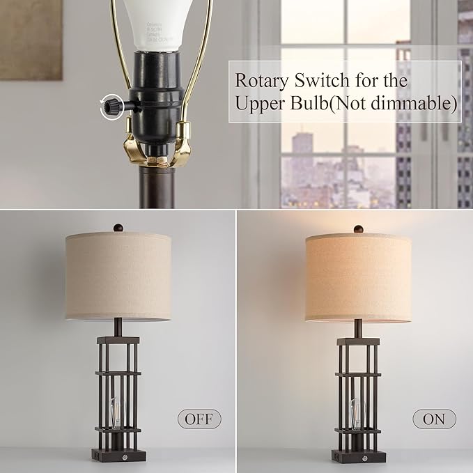 29.5" Table Lamps for Living Room Set of 2, Farmhouse Table Lamps with USB C+A Ports, Touch Control Bedside Lamps with Oil Rubbed Bronze Finish, Bulbs Included - Bloomnest