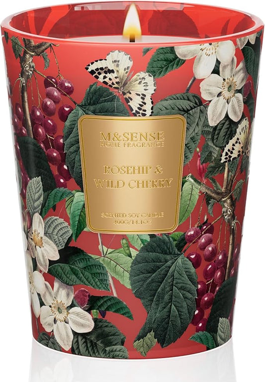 M&SENSE Wild Cherry Scented Candle, Natural Soy Wax Candles 14.1oz 60H Slow Burning Non Toxic, Fall Winter Stress Relief Romantic Thanksgiving Christmas Gifts for Women Home Decor - Bloomnest