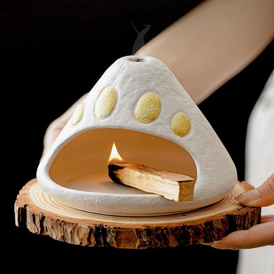 Handmade Ceramic Palo Santo Holder Burner & Sage Holder - Mini Tabletop Chiminea Burner Tray with Ash Catcher, Decorative Incense Holder for Spiritual Meditation & Yoga - Bloomnest