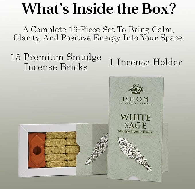 White Sage Smudge Incense Bricks Combo Pack of 45 (3 Packs x 15) | Made with California White Sage Leaves | Improve Focus and Clarity | Ideal for Home Purification, Yoga, Meditation, and Aromatherapy AROVATIKA