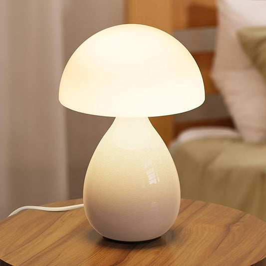 Mushroom Lamp Small Vintage Table Light, Mini Modern Lamp Bedside Nightstand LED, Small Light Dimmable for Bedroom, Living Room, Ceramic Base Glass Led Home Decor for Woman Gifts - Bloomnest