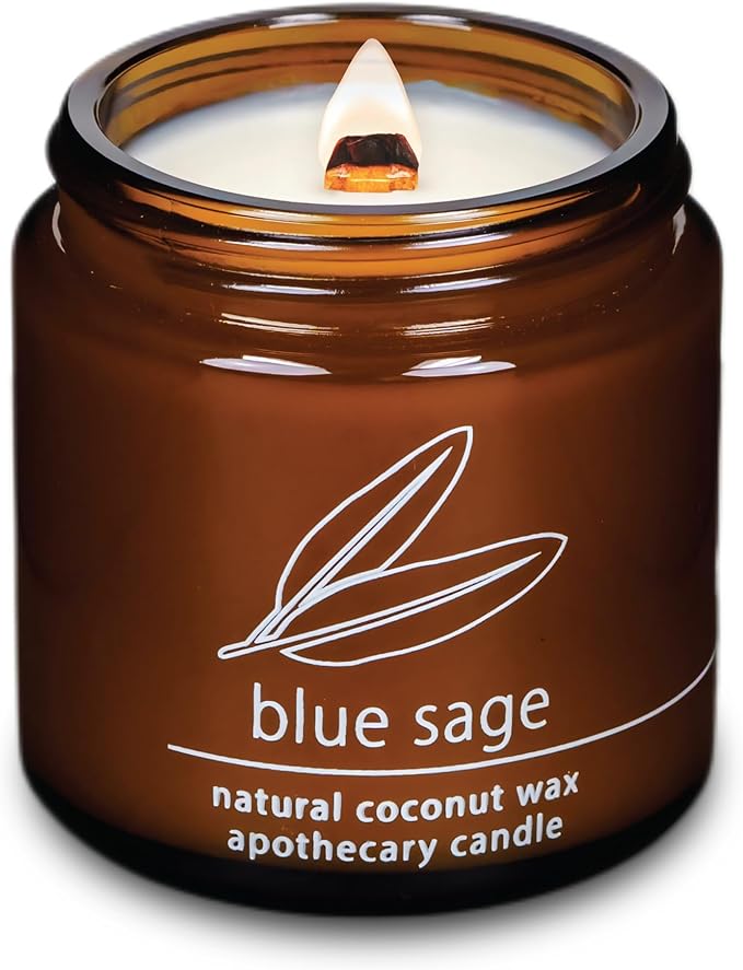 Hemlock Park Crackling Wood Wick Candle Handcrafted with Natural Coconut Wax (Small 4 oz, Blue Sage) - Bloomnest
