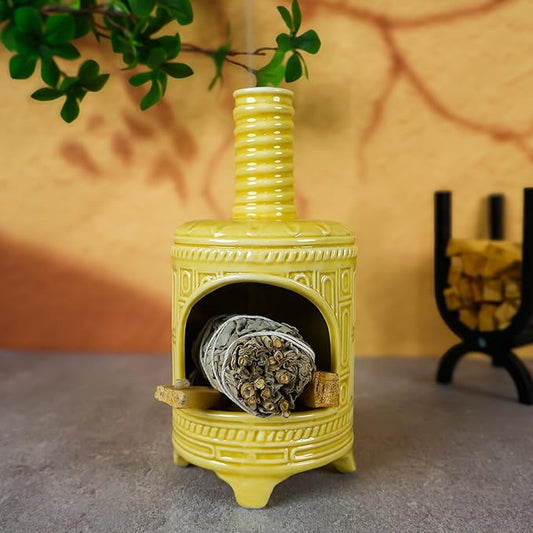 Yellow Ceramic Palo Santo Burner Holder - Purpose for Palo Santo Sticks, Sage Smudge Sticks & Incense Cones Burning – Ideal for Energy Cleansing, Yoga, Meditation & with Unique Chimney Design - Bloomnest