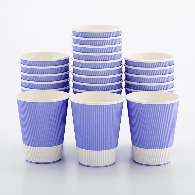 Restaurantware-12 Ounce Disposable Coffee Cups, 500 Ripple Wall Hot Cups For Coffee - Lids Sold Separately, Rolled Rim, Light Purple Paper Insulated Coffee Cups, For Hot Coffee, Tea, And More - Bloomnest