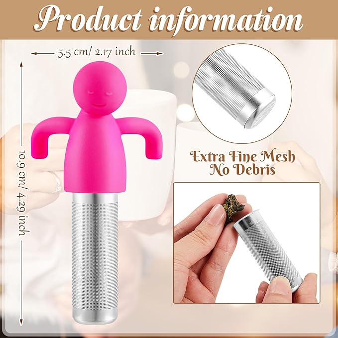 Hicarer 2 Pieces Tea Infuser for Loose Tea Cute Fine Mesh Tea Strainer Stainless Steel Tea Filter Ball Tea Diffuser Steeper for Teacups Teapots (Blue,Rose Red)