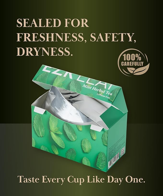 EZR Leaf Mint Herbal Tea, Caffeine Free Decaf, Pyramid Tea Bags 20 Counts 2.1 Once German Peppermint, Lemongrass, Licorice Blend for Relaxation, After-Meal, Bedtime - Bloomnest