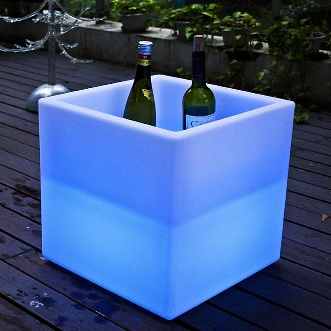 Mr.Go 16-inch SEMI-Storage LED Light Cube, Rechargeable RGB Color Changing Glowing Cube Cabinet Container End Table Ice Bucket Flower Pot Planter - Bloomnest
