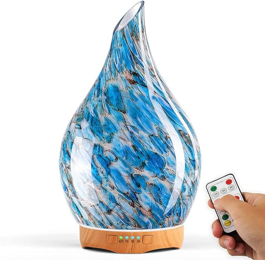 Porseme 280ml Essential Oil Diffuser Glass Color Changing Aroma Air Diffusers Aromatherapy Ultrasonic Cool Mist Humidifier with Remote Control 7 Running Hours Waterless Auto-Off (Light Blue) - Bloomnest