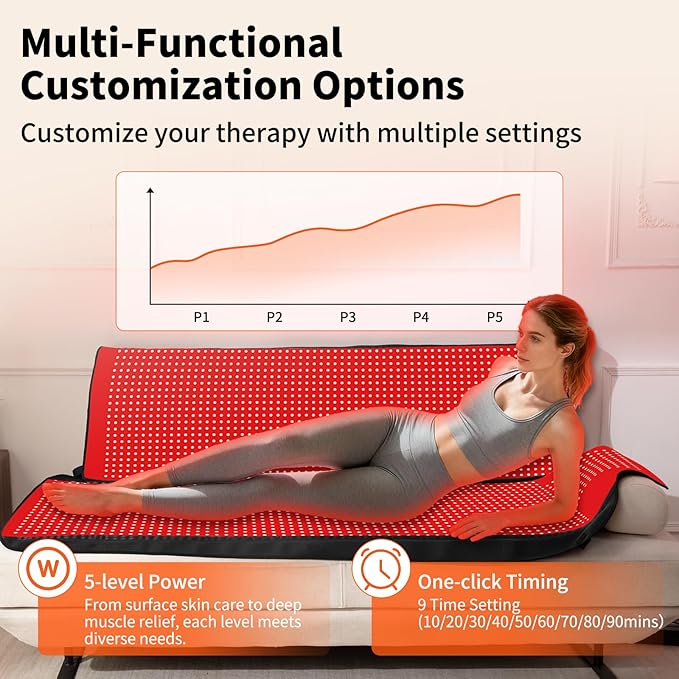 Red Light Therapy Mat for Full Body, Largest 2704LEDs Near Infrared Light Therapy Pad, 660nm& 850nm 2in1 LEDs Light Blanket, High end Leather, 5 Power Levels UP to 288W, 73"x36" PZJDSR