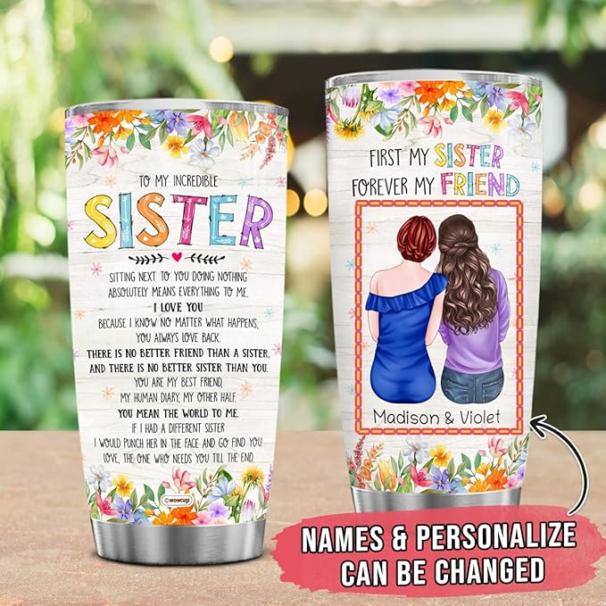 wowcugi Sister Personalized Sisters Tumbler Stainless Steel Tumblers Coffee Travel Mug 20oz 30oz Birthday Christmas Friendship Presents - Bloomnest