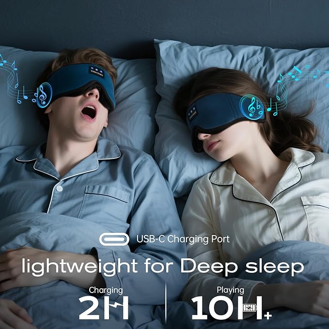 3D Sleep Mask with Bluetooth Headphones, Sleeping Headphones for Side Sleepers, Wireless Music Eye Mask with Ultra-Thin Stereo Speakers for Men, Women, Tech Gifts, Deep Blue - Bloomnest