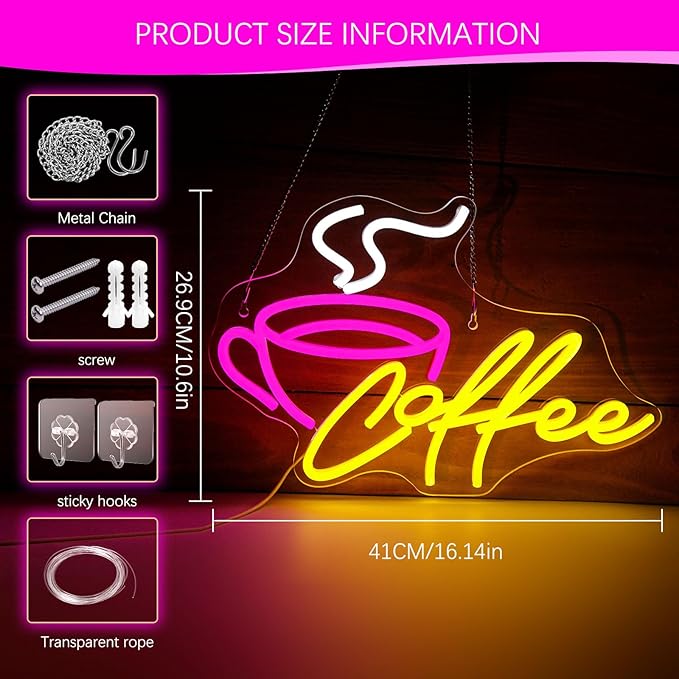 Coffee Bar Neon Sign for Wall Decor LED Cafe Light up Sign for Cafe Coffee Station Bar Shop Business Kitchen Art Decor Party Decorations Gifts USB Powered - Bloomnest